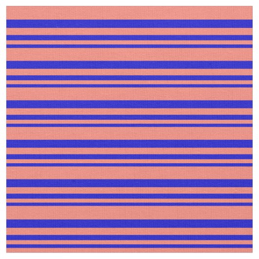 青とサーモンの線パターン ファブリック (クローズアップ)