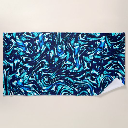 青とシアンのカーブを損なう ビーチタオル (正面)