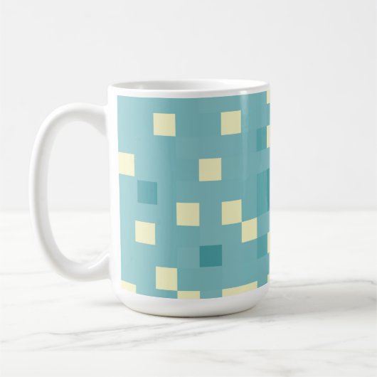 青とシアンのピクセルパターン コーヒーマグカップ (左)