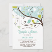 青とシャルトルーズの恋の鳥カップルがシャワー 招待状 (正面)