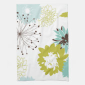 青とシャルトレウズのモダン花の柄 キッチンタオル (縦)