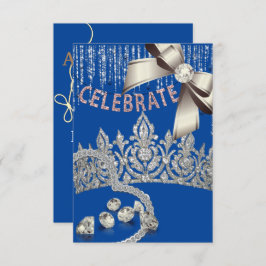 青とシルバーに王冠のダイヤモンドブルーのパーティー 招待状