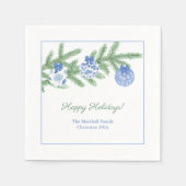 青とスタイリッシュ白のオーナメント休日パーティー スタンダードカクテルナプキン (正面)