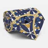 青とスタイリッシュ金ゴールドのパターン ネクタイ (ロール)