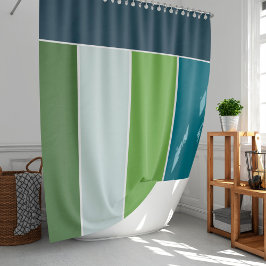 青とストライプ緑の大きなとモノグラム シャワーカーテン