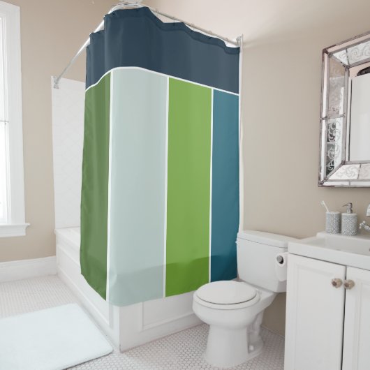 青とストライプ緑の大きなとモノグラム シャワーカーテン (インサイチュ)