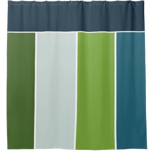 青とストライプ緑の大きなとモノグラム シャワーカーテン (正面)
