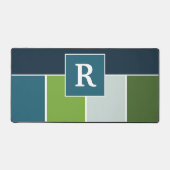 青とストライプ緑の大きなとモノグラム デスクマット (正面)