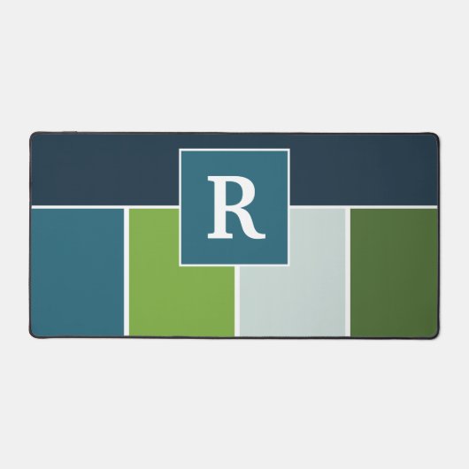 青とストライプ緑の大きなとモノグラム デスクマット (正面)