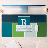 青とストライプ緑の大きなとモノグラム デスクマット