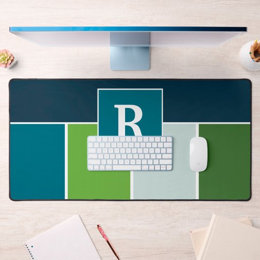 青とストライプ緑の大きなとモノグラム デスクマット