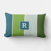 青とストライプ緑の大きなとモノグラム ランバークッション (正面)
