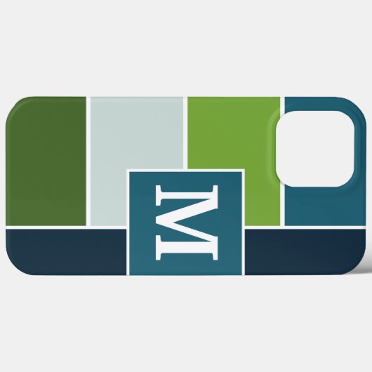 青とストライプ緑の大きなとモノグラム Case-Mate iPhoneケース (裏面 (横))