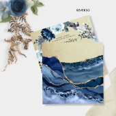 青とスペインの金ゴールドエレガント、フローラ・キンセニェラ 招待状