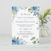 青とセージの水の色のフローラ結婚の 招待状 (スタンド正面)