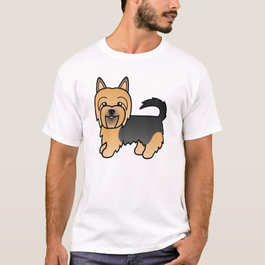 青とタンのオーストラリアのテリアかわいい漫画の犬 Tシャツ (正面)