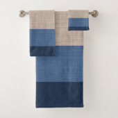 青とタンのストライプのハッチングパターン バスタオルセット (インサイチュ)