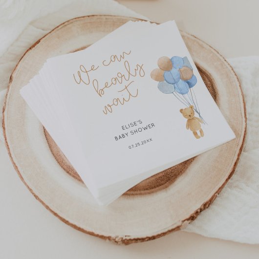 青とタンのバルーン付きベア スタンダードカクテルナプキン