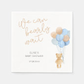 青とタンのバルーン付きベア スタンダードカクテルナプキン (正面)