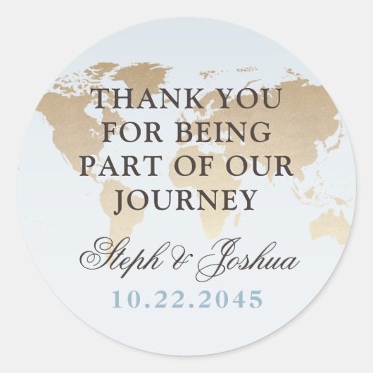 青とタンの世界地図ありがとうお気に入りラベル ラウンドシール (正面)