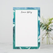 青とターキオの流体アートの文パーソナライズされた具 便箋 (スタンド正面)