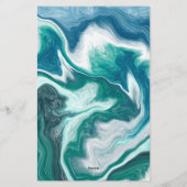 青とターキオの流体アートの文パーソナライズされた具 便箋 (裏面)