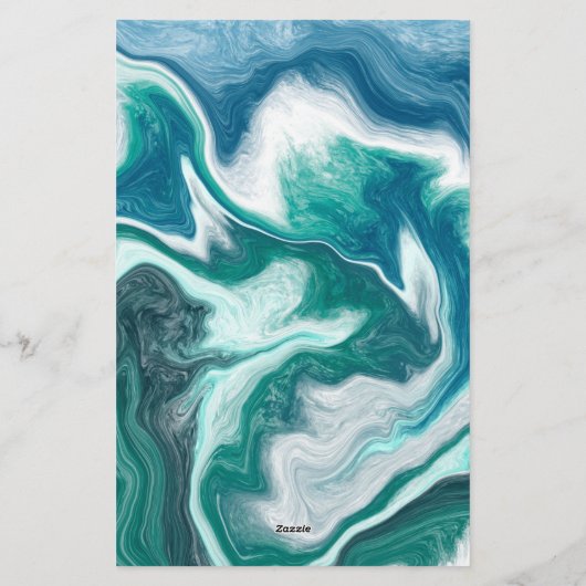 青とターキオの流体アートの文パーソナライズされた具 便箋 (裏面)