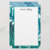 青とターキオの流体アートの文パーソナライズされた具 便箋 (正面/裏面)
