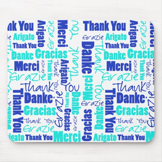 青とターコイズありがとうワードクラウド マウスパッド (正面)