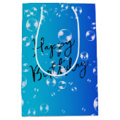 青とターコイズのグラデーションの泡 ミディアムペーパーバッグ (正面)