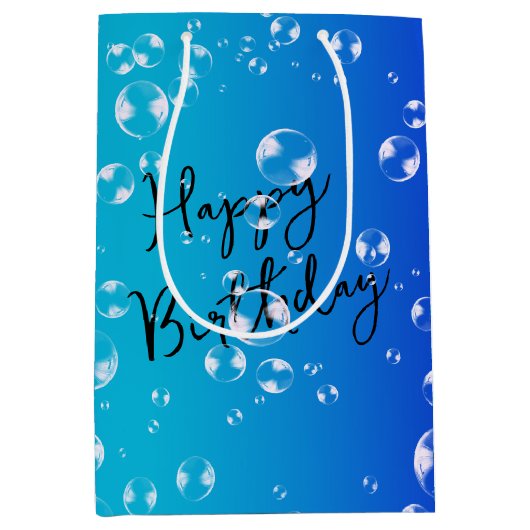 青とターコイズのグラデーションの泡 ミディアムペーパーバッグ (正面)