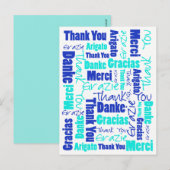 青とターコイズの多言語感謝メッセージ ポストカード (正面/裏面)