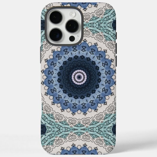 青とターコイズの曼荼羅 幾何学対称 Case-Mate iPhoneケース (裏面)
