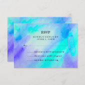 青とターコイズの水色ルックRSVP 出欠カード (正面/裏面)