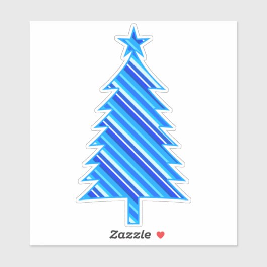 青とターコイズストライプクリスマスツリー シール (シート)