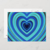 青とターコイズネオン点灯ハート ポストカード (正面/裏面)