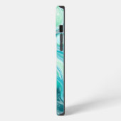 青とターコイズブルーの海の波と泡    iPhoneケース (左側面)