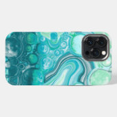 青とターコイズブルーの海の波と泡    iPhoneケース (裏面横)
