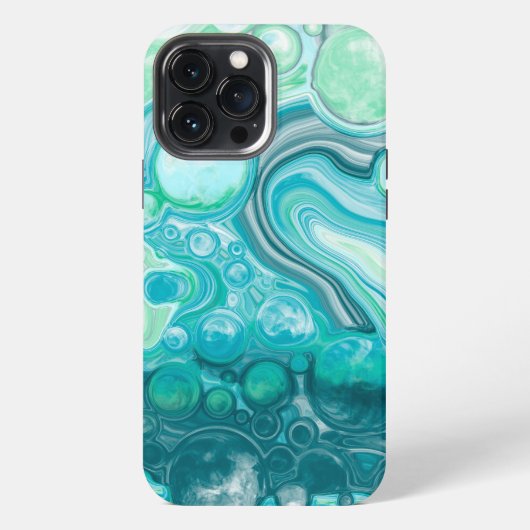 青とターコイズブルーの海の波と泡    iPhoneケース (裏面)