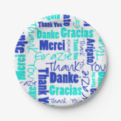 青とターコイズ多言語 ペーパープレート (正面)