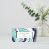 青とターコイズ大理石抽象芸術流体アート 名刺 (スタンド正面)