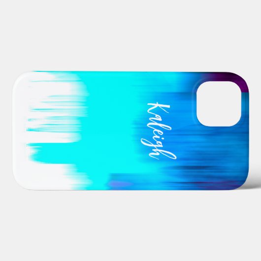 青とターコイズ絵を描のストロークが独自の文字を追加 Case-Mate iPhoneケース (裏面 (横))