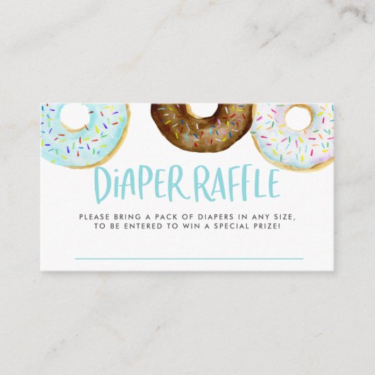 青とチョコレートの水の色のドーナツおむつラッフル エンクロージャーカード (正面)