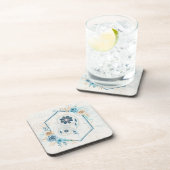 青とティール(緑がかった色)のフローラグラフィック「生命の活性化」 コースター (右側)