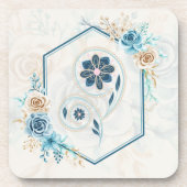 青とティール(緑がかった色)のフローラグラフィック「生命の活性化」 コースター (正面)