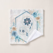 青とティール（緑がかった色）のフローラグラフィック「生命の活性化」 バスタオルセット (ウォッシュタオル)