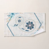 青とティール（緑がかった色）のフローラグラフィック「生命の活性化」 バスタオルセット (ハンドタオル)