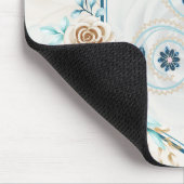 青とティール（緑がかった色）のフローラグラフィック「生命の活性化」 マウスパッド (コーナー)