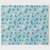 青とティール（緑がかった色）のフローラ包装紙 ラッピングペーパー (フラット)