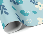 青とティール（緑がかった色）のフローラ包装紙 ラッピングペーパー (ロールコーナー)